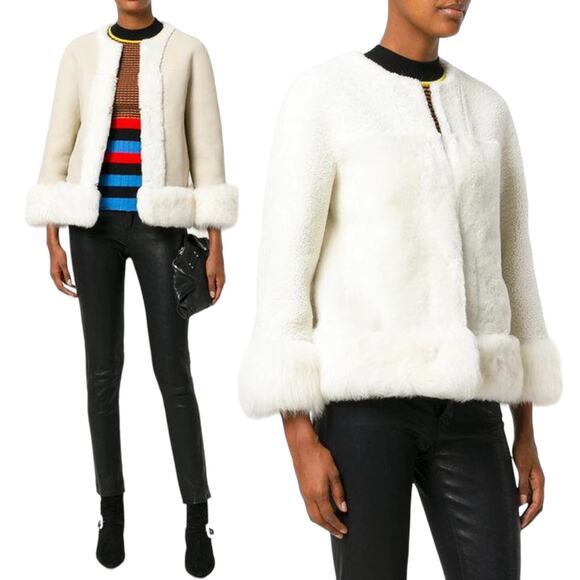 Loro Piana Collarless Fur Jacket White Lambskin Reversible Size 46 Large - Picture 1 of 16